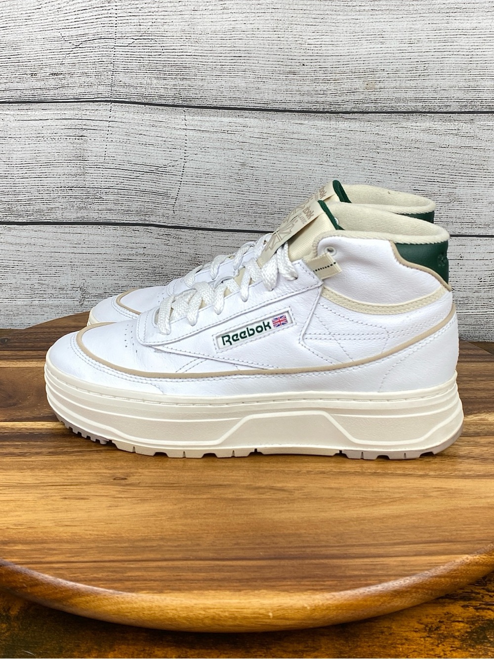 Reebok Club C Geo Mid Chalk White Dark Green Shoes Women’s Sneaker Size 7.5